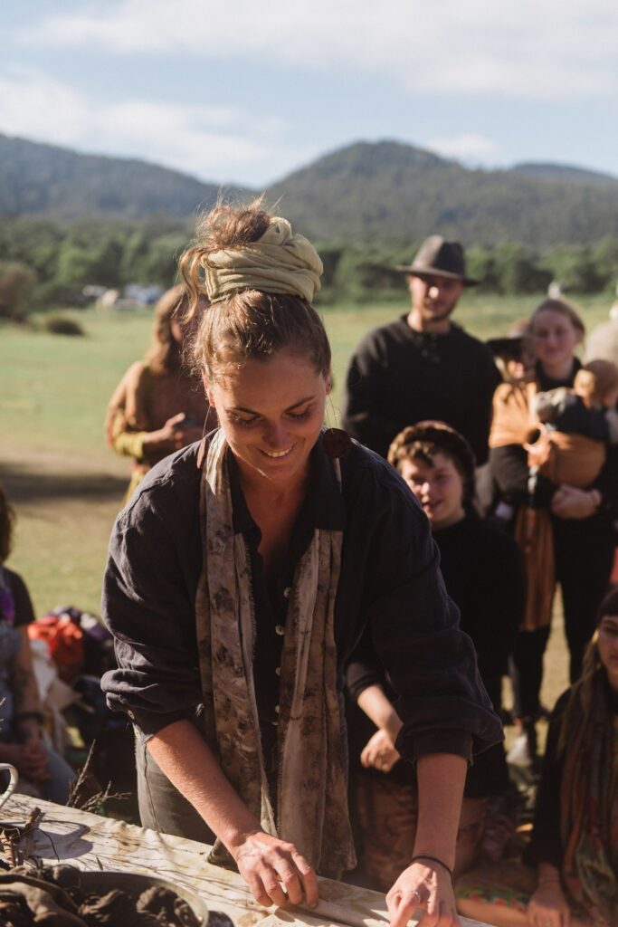 Nature-based art experiences - Coralee facilitating natural printing workshop at Nayri Niara Good Spirit Festival